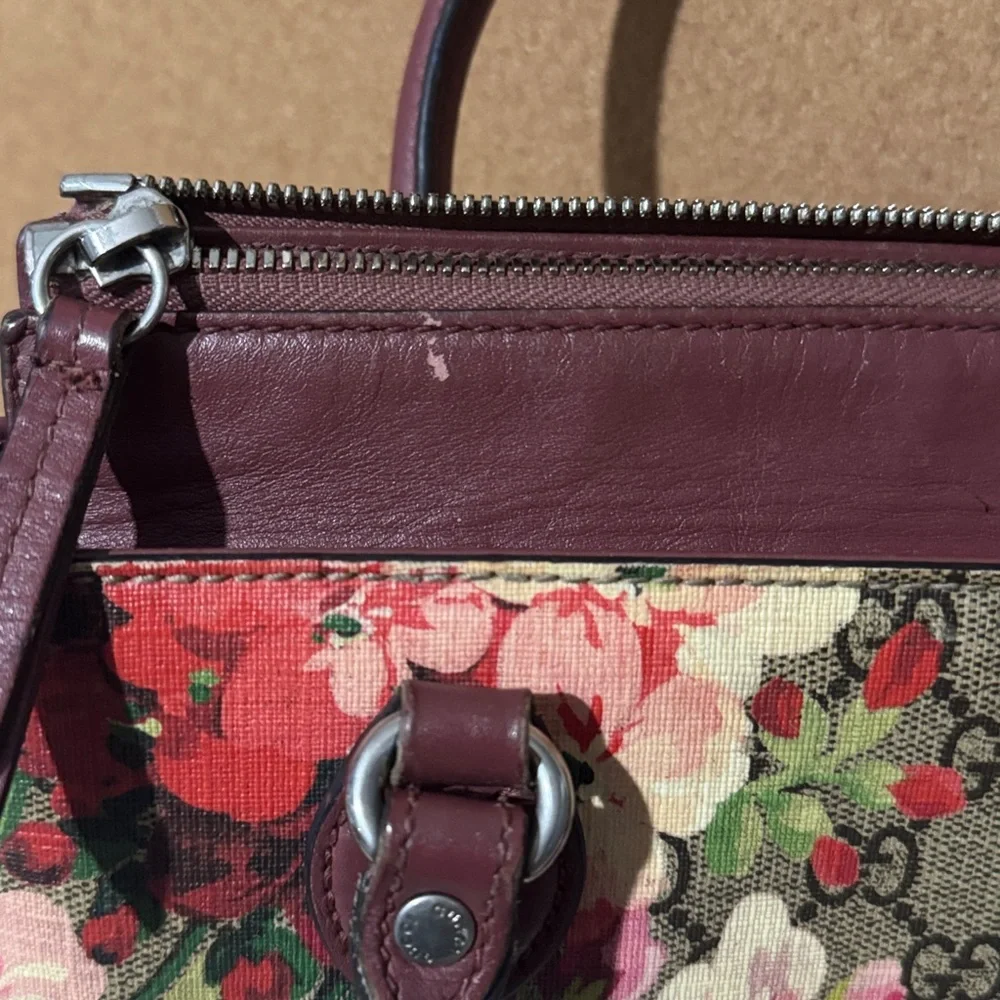 Gucci Floral Canvas and Burgundy Leather Satchel 2 way pink in bloom small - Picture 3 of 16